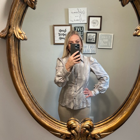 Kulson puff sleeve jacquard print button down shirt - Picture 7 of 8